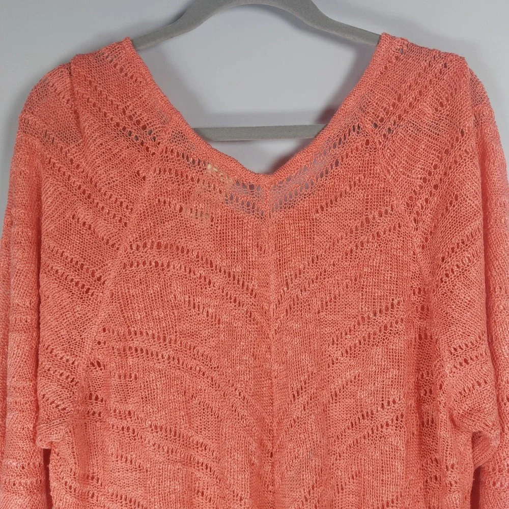 Faded Glory Womens 2X Coral ‎ Tunic Sweater Handkerchief Hem Stretch Sheer